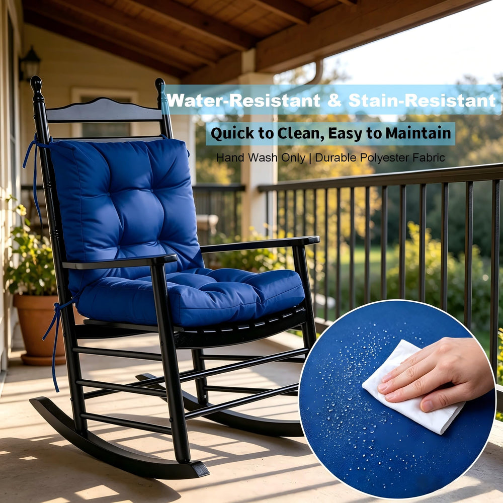 Royal blue QILLOWAY outdoor chair cushion in garden setting