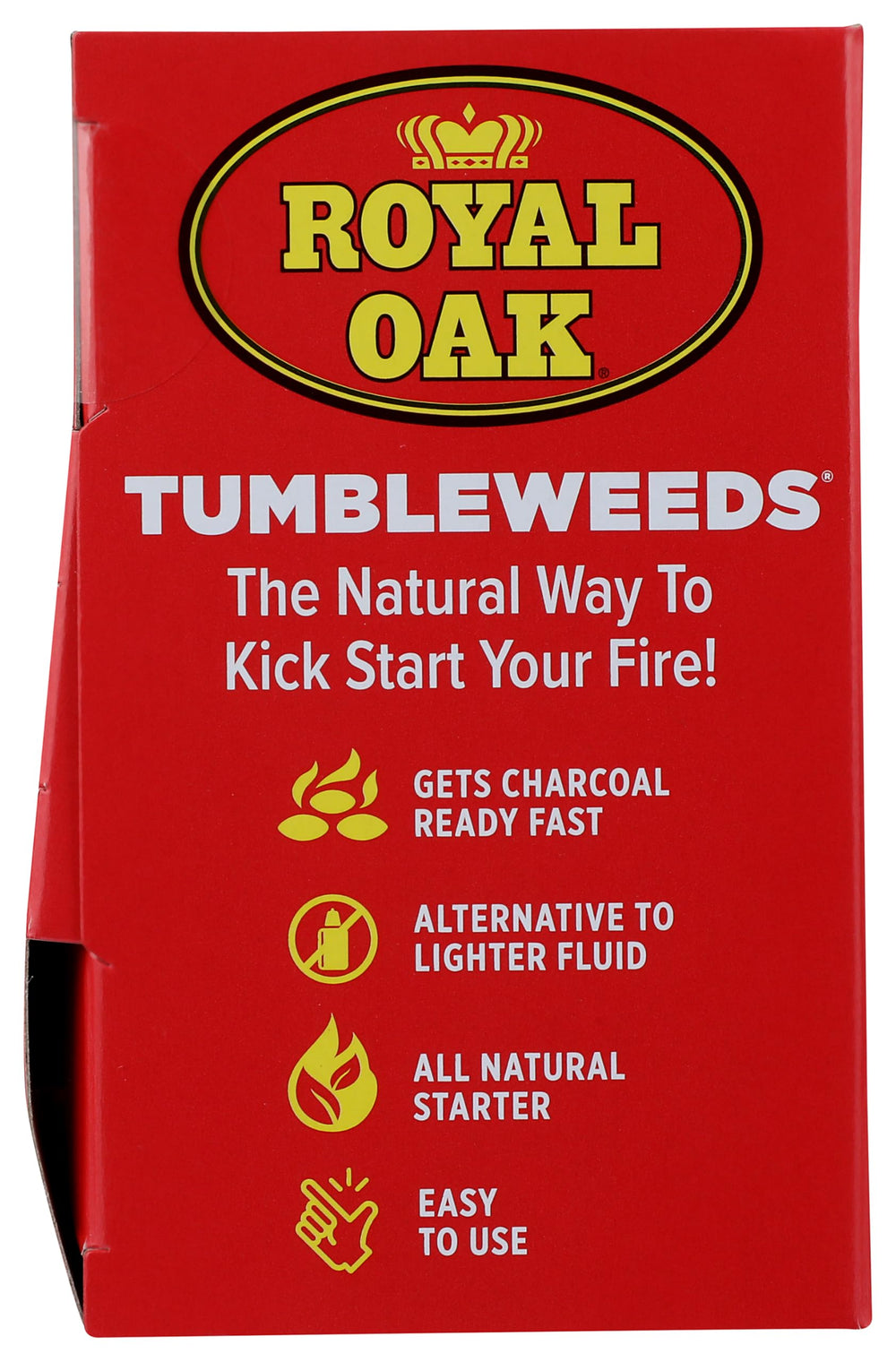 Royal Oak Tumbleweed pellets burning in a charcoal grill