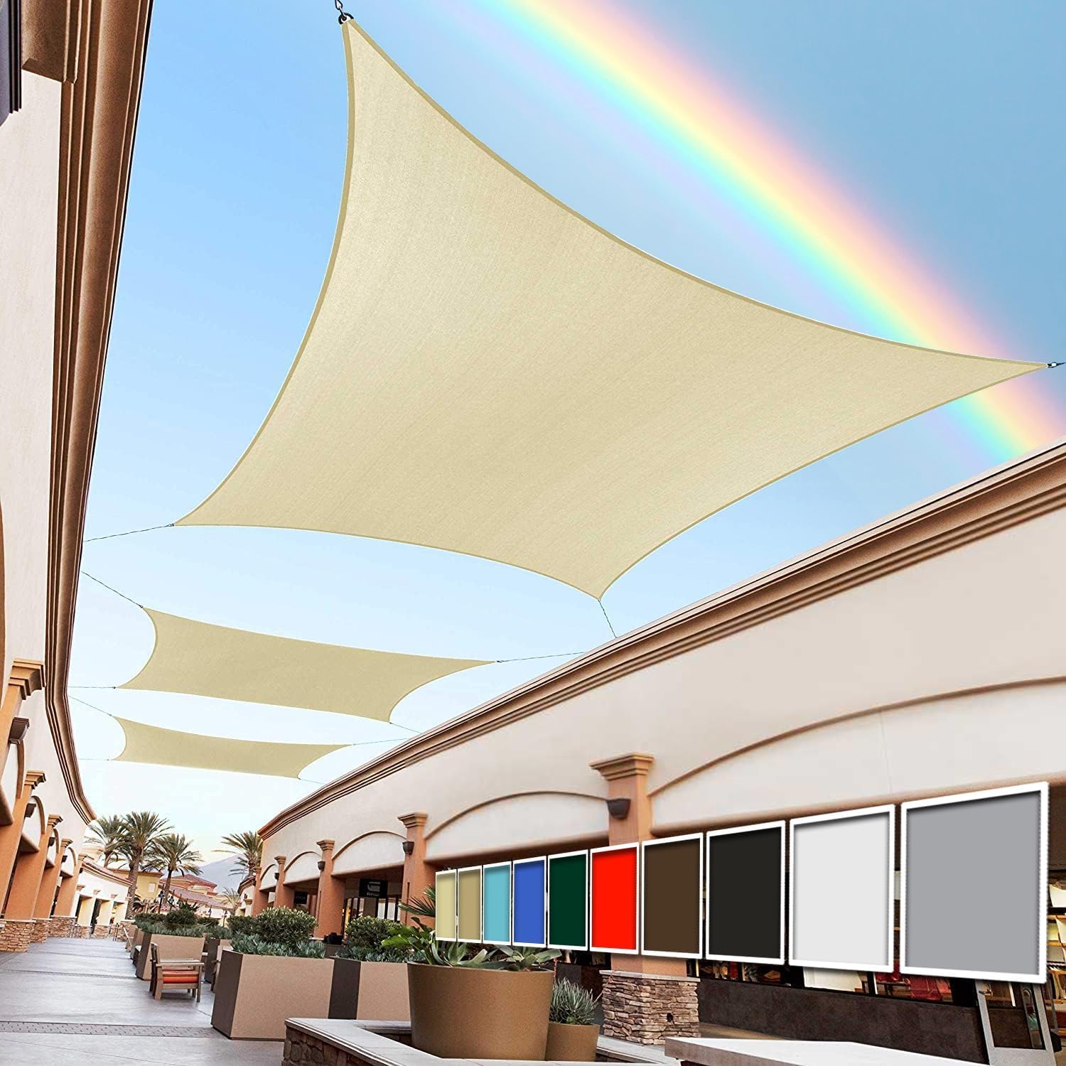 Royal Shade 8' x 10' beige rectangle sun shade sail front view