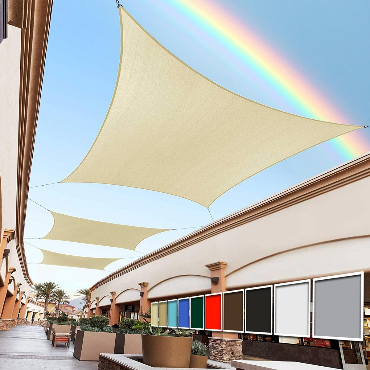 Royal Shade 8' x 10' beige rectangle sun shade sail front view