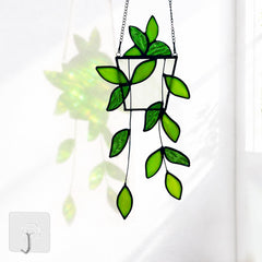 Royxen stained glass suncatcher green plant design front view