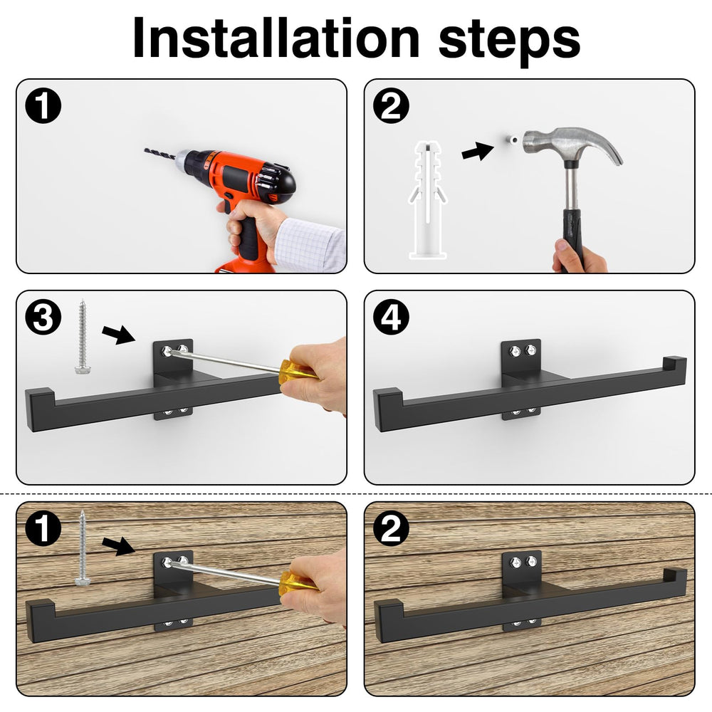 RTOSY Backpack Leaf Blower Hanger installed on a wall with tools