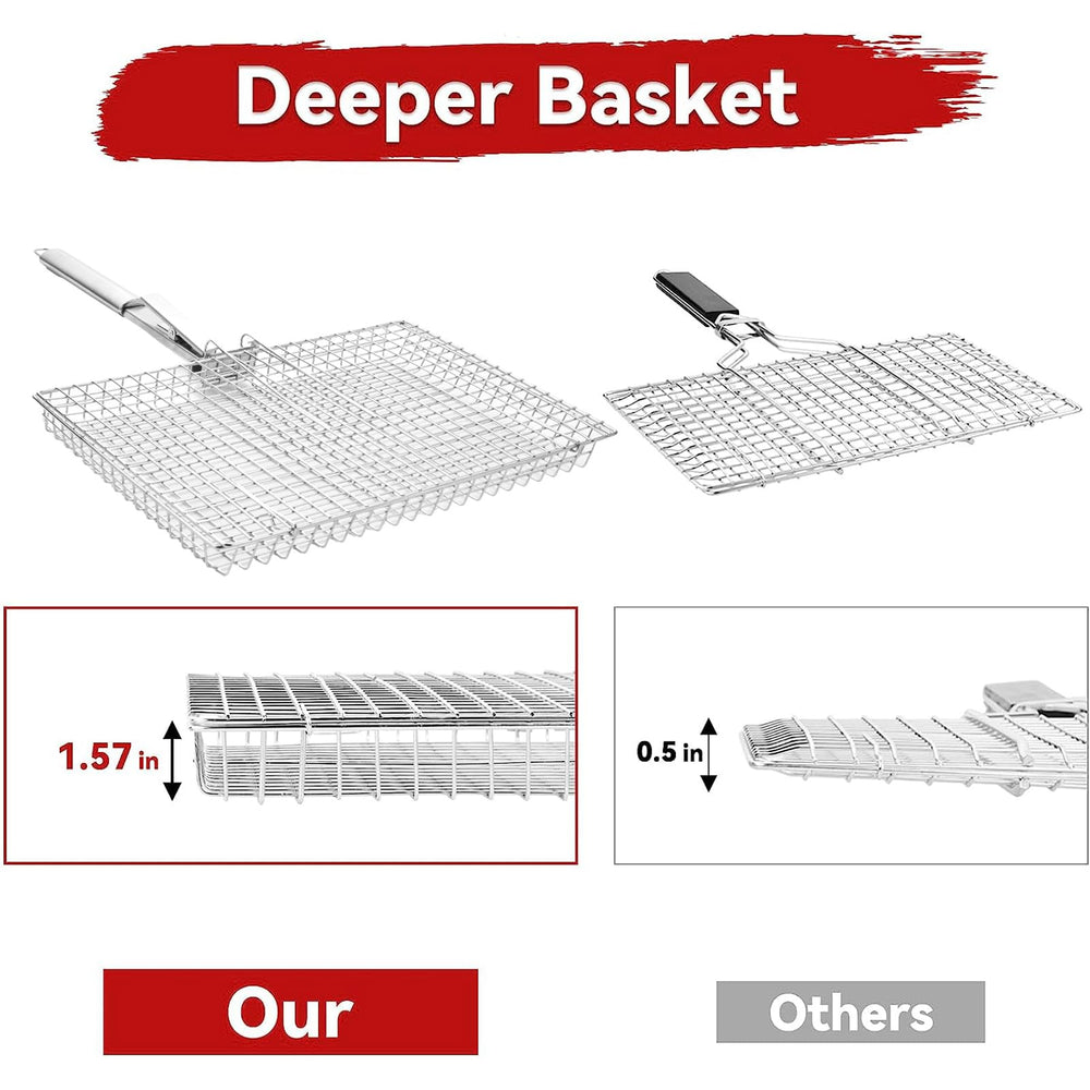 RTT Extra Large Grill Basket with fish and shrimp cooking