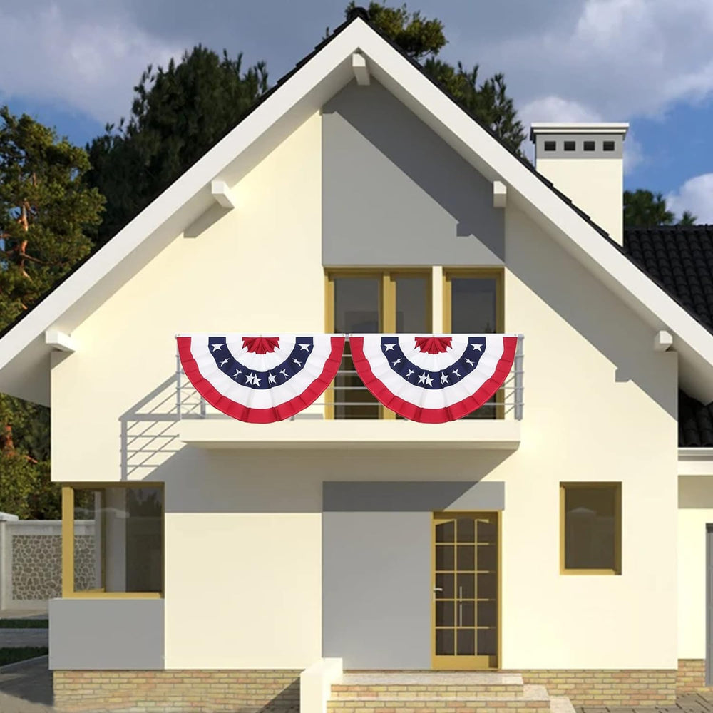 Rtudan 12PCS American Pleated Fan Flag hanging on a porch