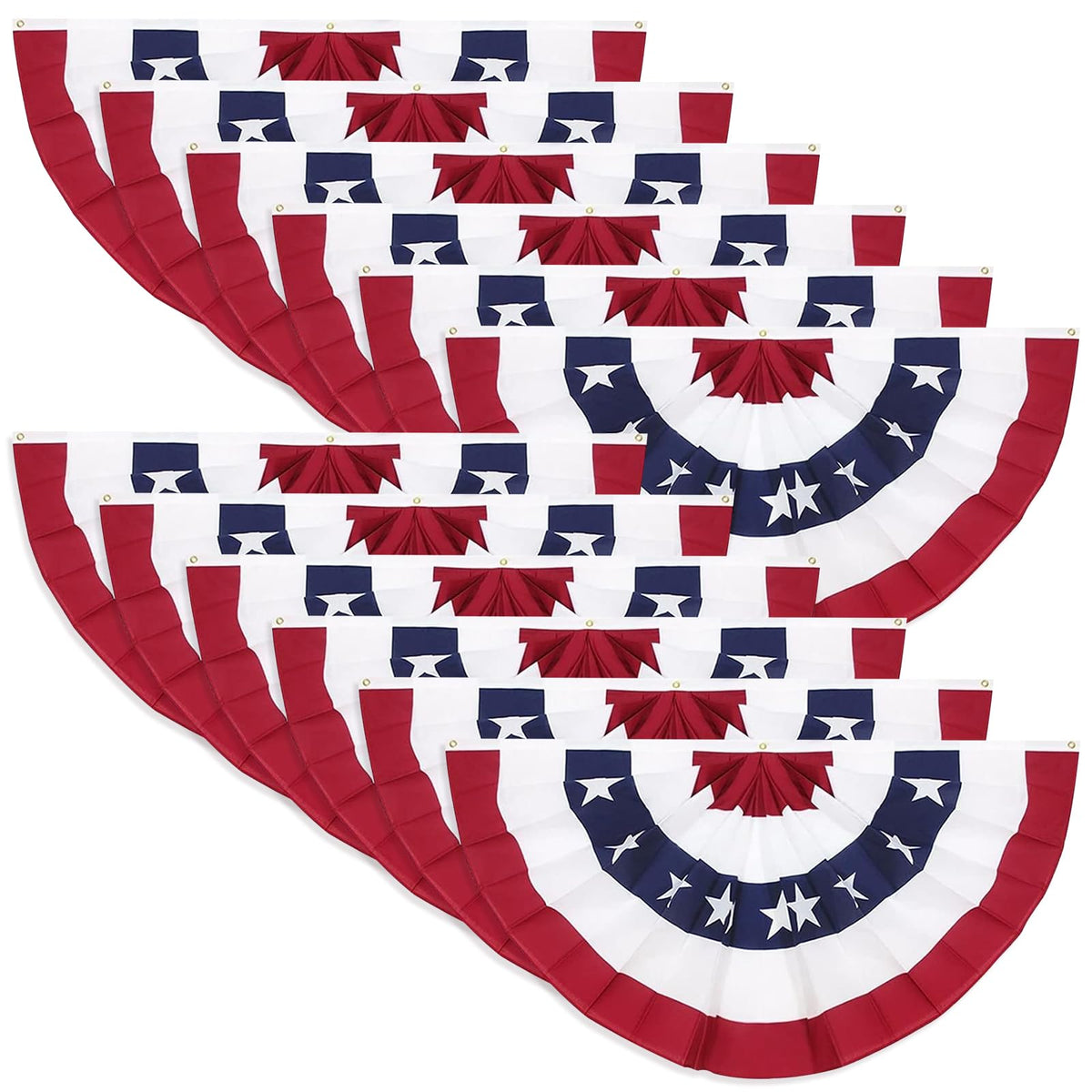 Rtudan 12PCS American Pleated Fan Flag in red with stars and stripes, front view