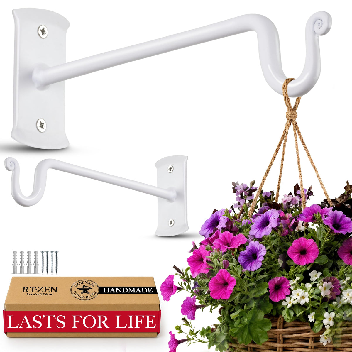 RTZEN Heavy Duty Wall Bracket Hook in white, front view