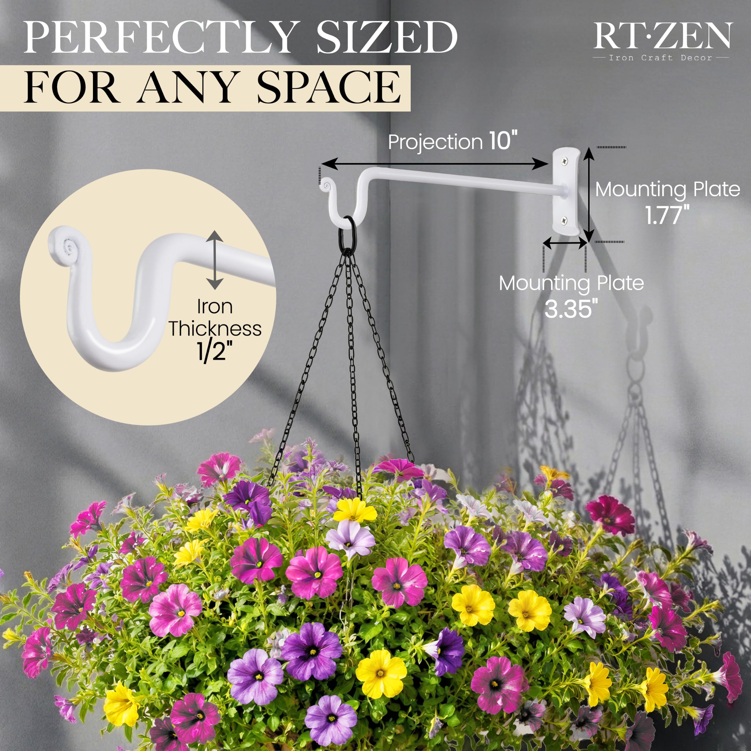 RTZEN Heavy Duty Wall Bracket Hook mounted with a flower pot