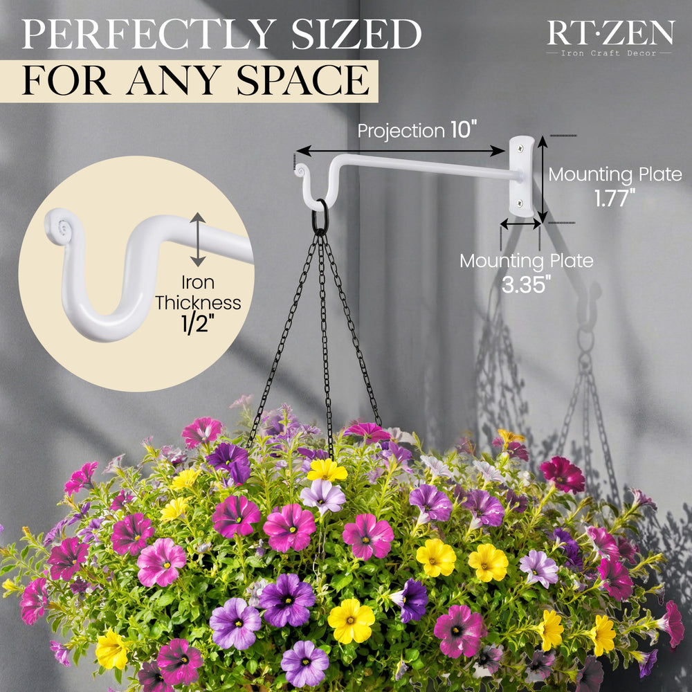 RTZEN Heavy Duty Wall Bracket Hook mounted with a flower pot