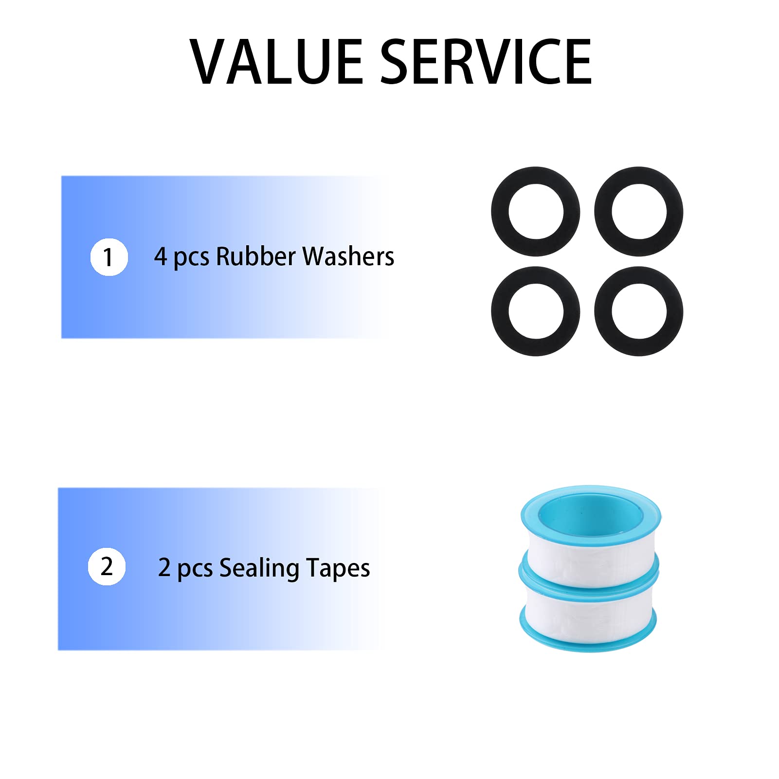 Rubber washers and sealing tapes included in Jeeker hose repair kit