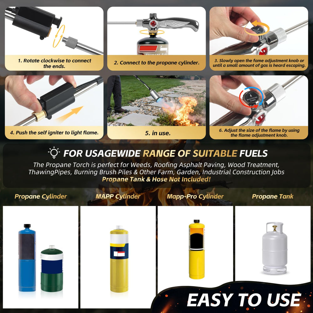 RUBDARK Propane Torch Weed Burner packaging and specifications