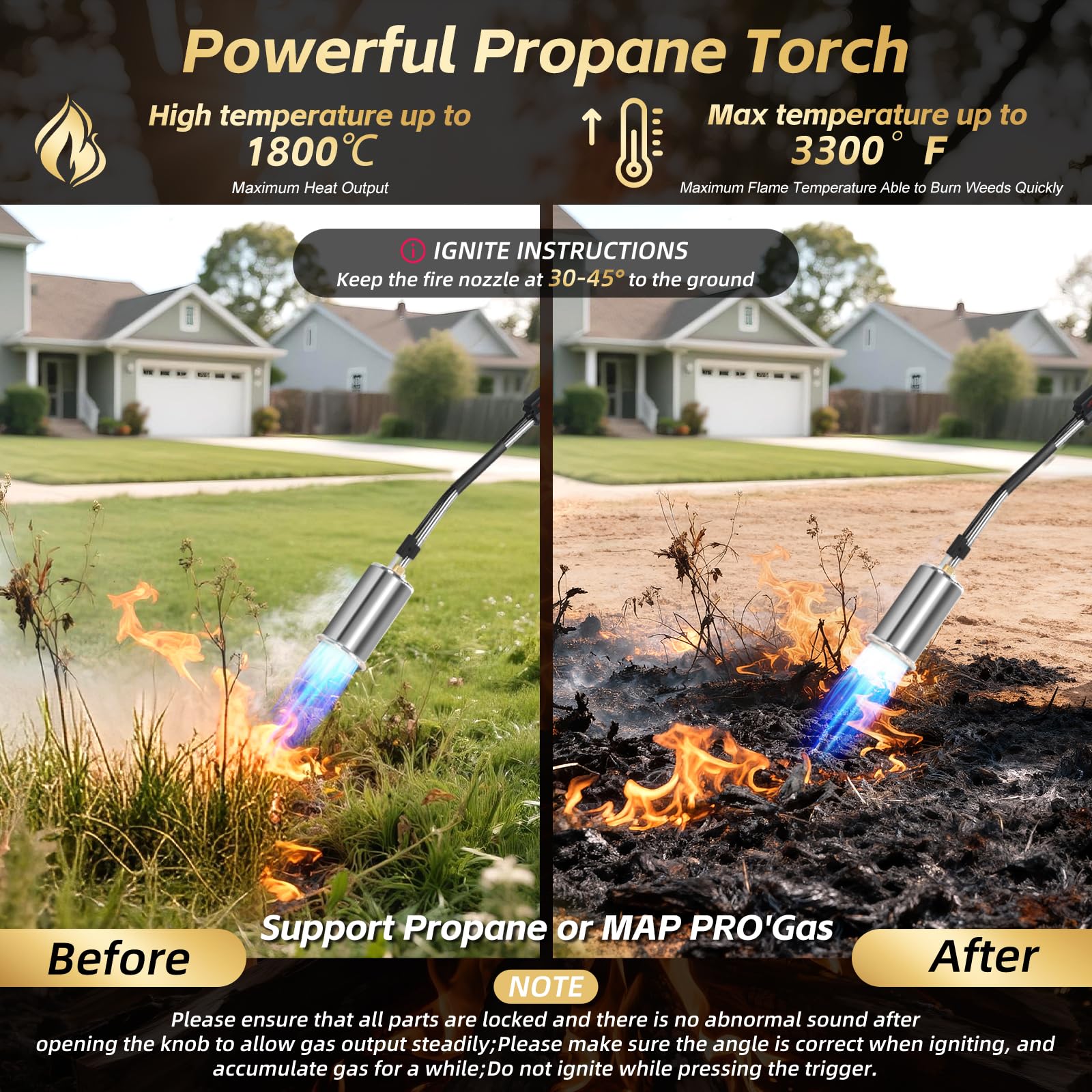RUBDARK Propane Torch Weed Burner showing safety ignition design