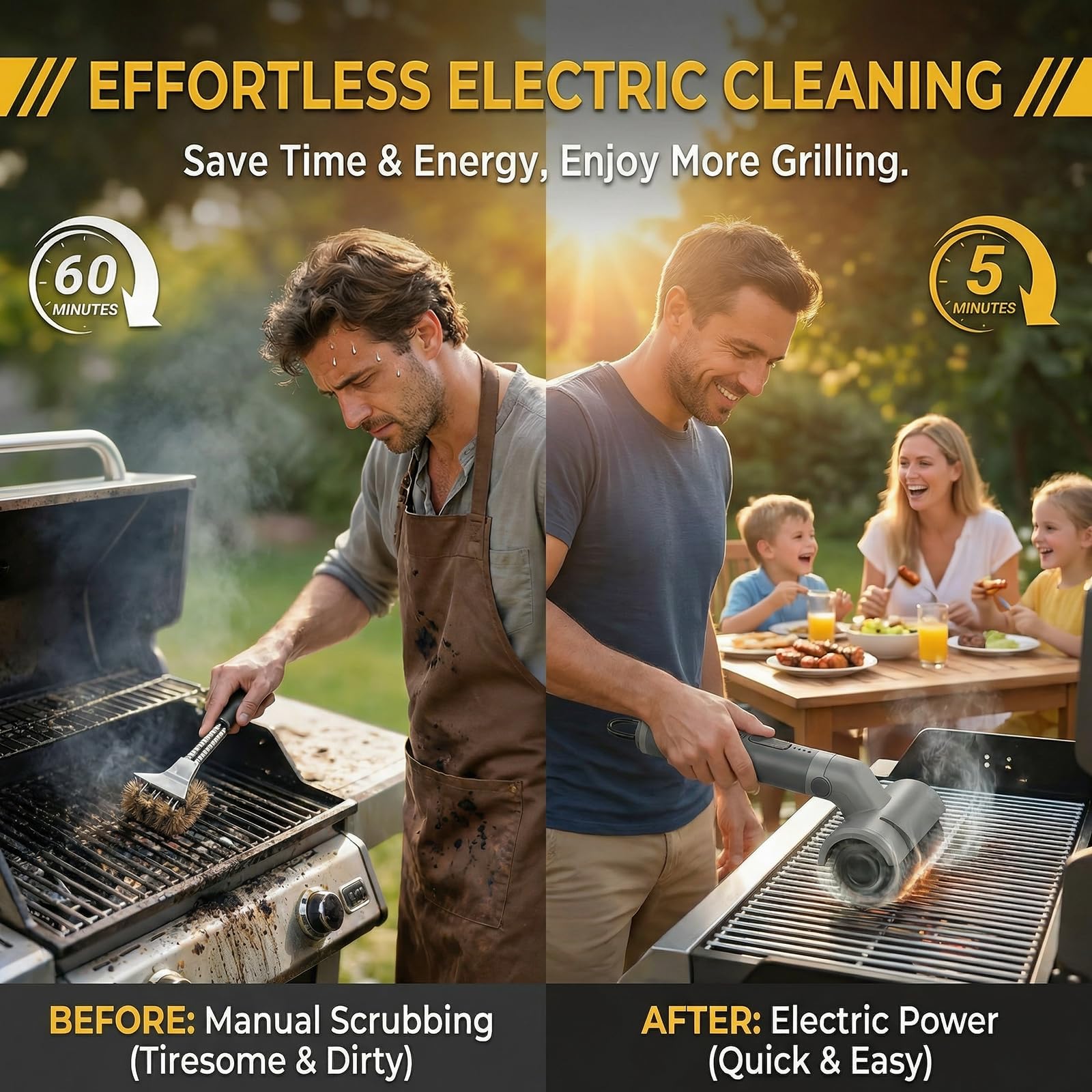 RUDAP Electric Grill Brush demonstrating waterproof feature