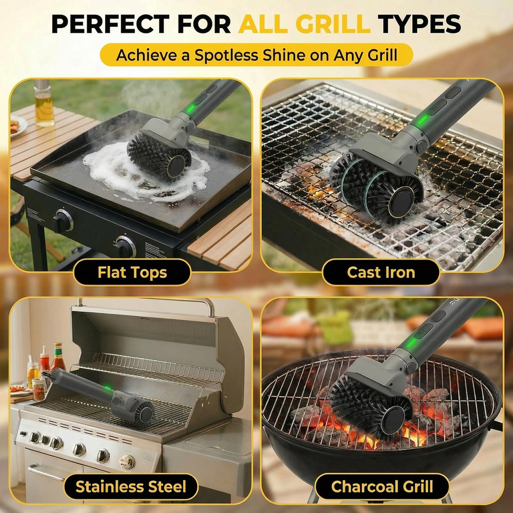 RUDAP Electric Grill Brush on a charcoal grill