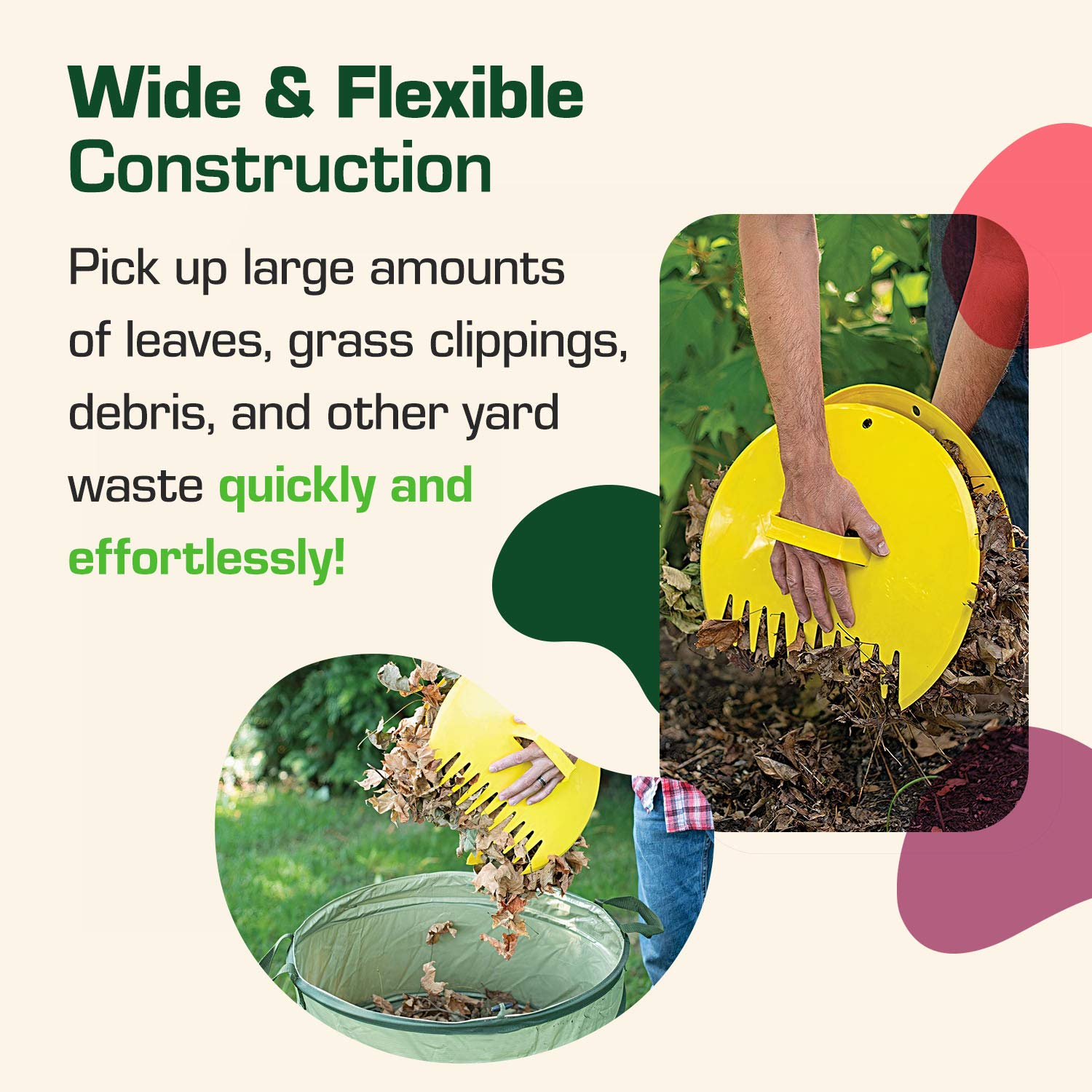 Rugg Leaf Scoops in use picking up leaves in a yard