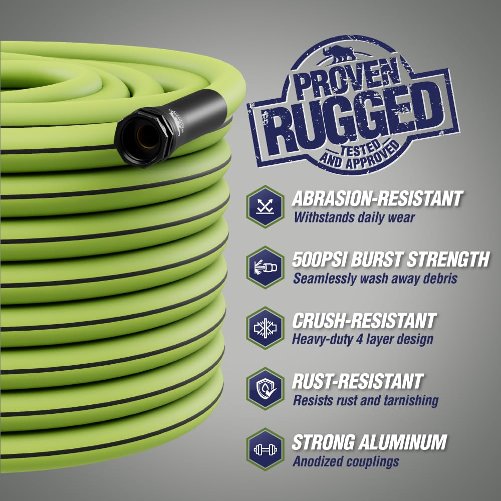 RUGGED RHINO Garden Hose showing anodized aluminum couplings