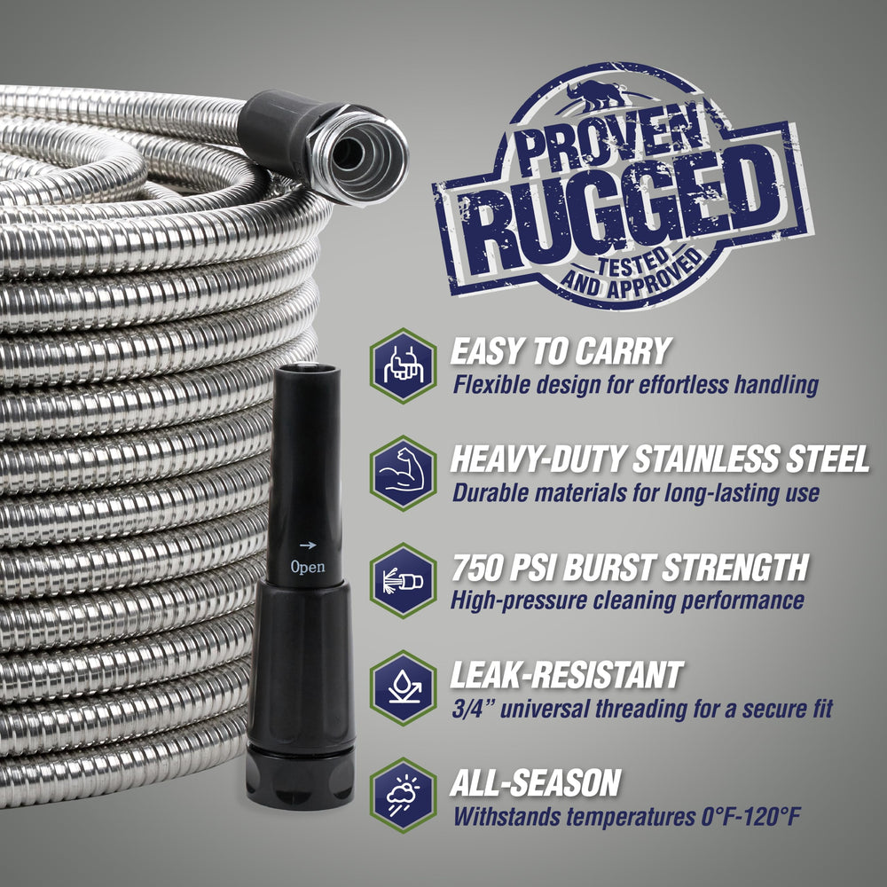 RUGGED RHINO garden hose with adjustable spray nozzle