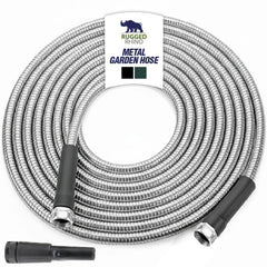 RUGGED RHINO Metal Garden Hose 50FT silver front view