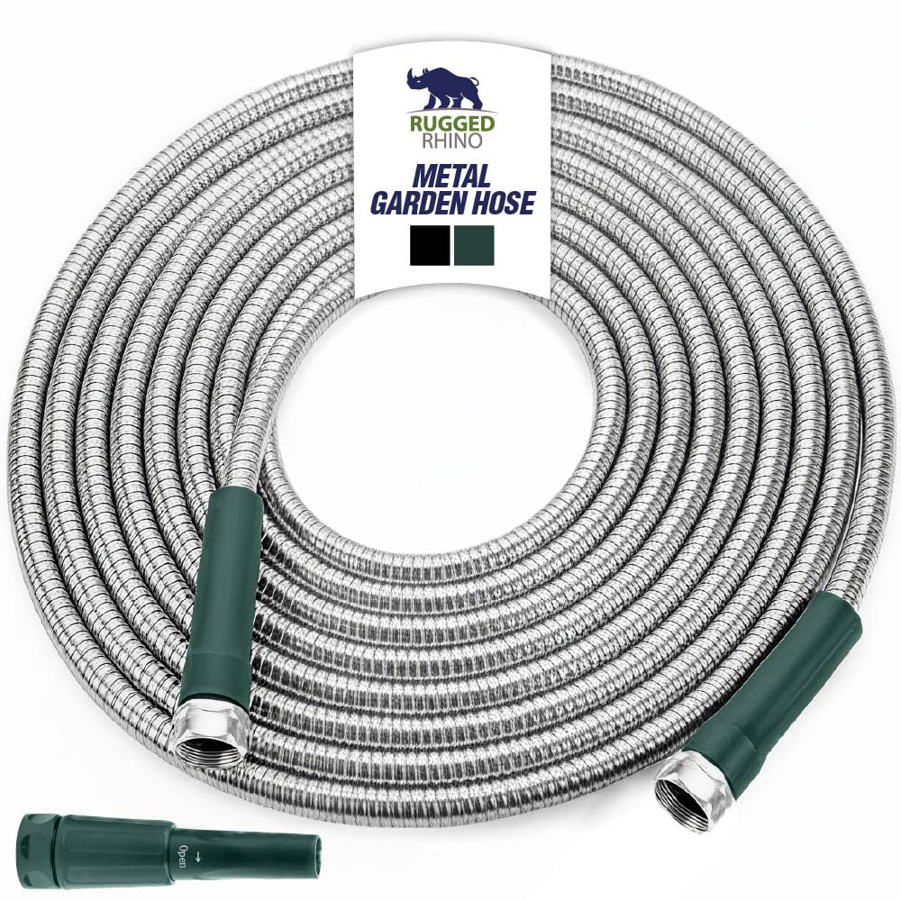 RUGGED RHINO Metal Garden Hose 75FT front view