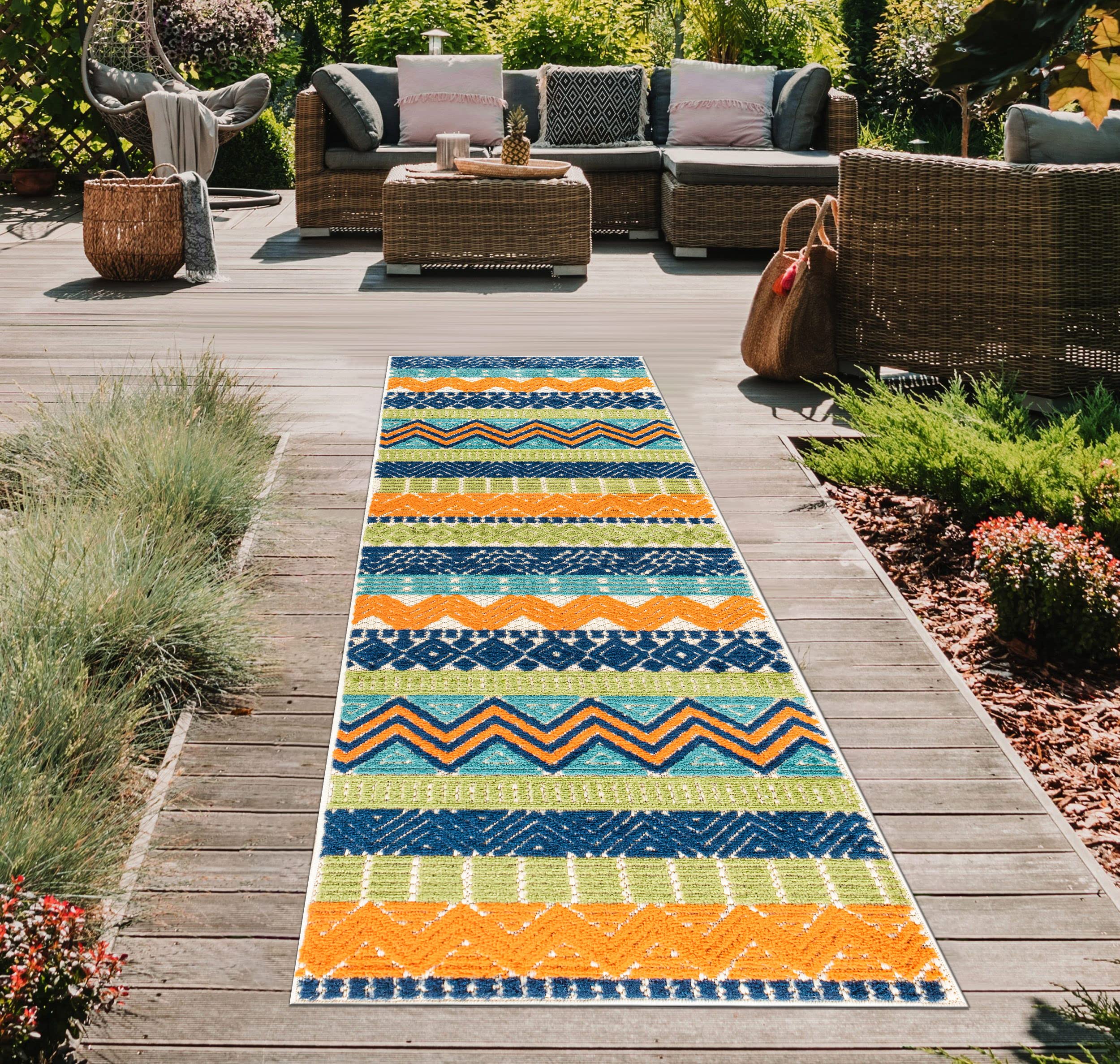Rugshop Boho Runner Rug rolled out on a deck