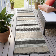 Rugshop Marbella indoor/outdoor boho runner rug grey front view