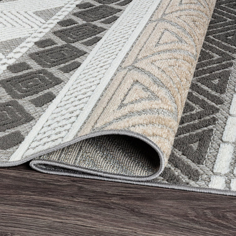 Rugshop Marbella Indoor/Outdoor Runner Rug grey detail of tribal pattern