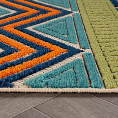 Rugshop Marbella rug rolled flat on a deck