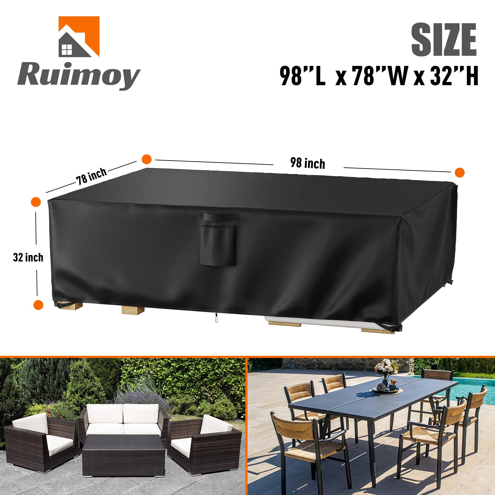 Ruimoy Patio Furniture Cover, 98x78x32 inches, side view