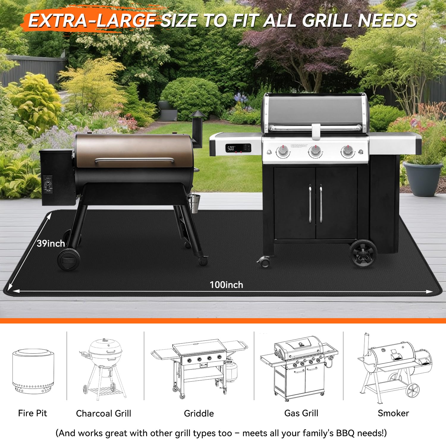rumlick grill mat in use under barbecue