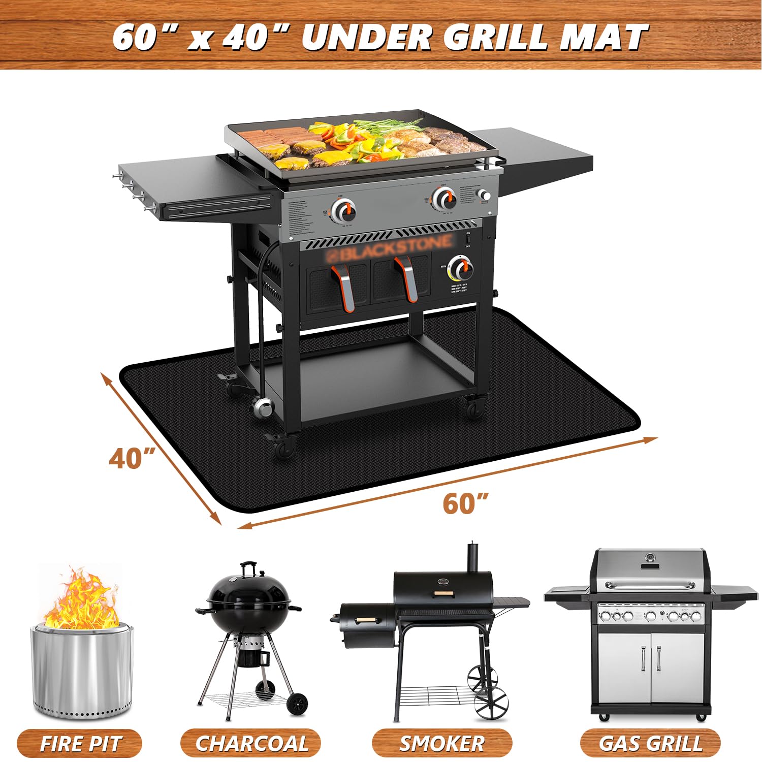 rumlick Under Grill Mat 60x40 inch black folded for storage