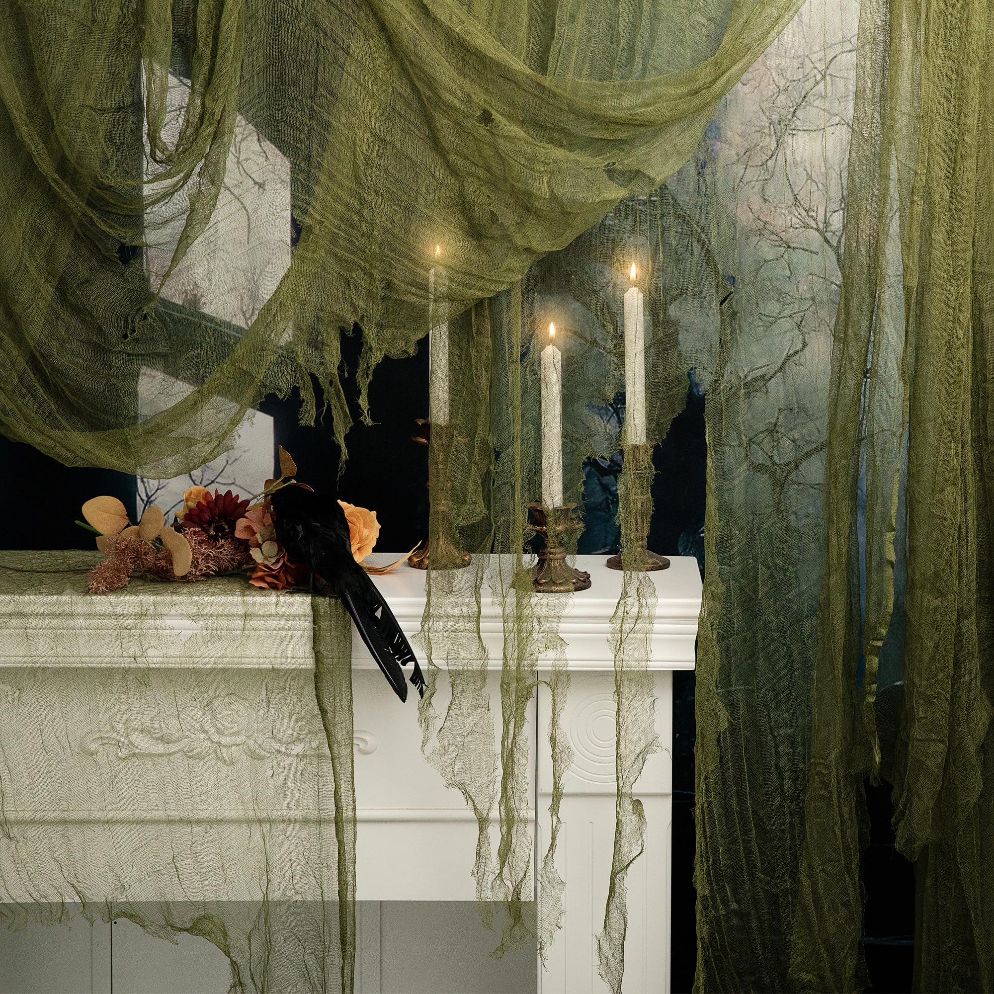 RunNico 200x36 Inch Green Halloween Creepy Cloth Decoration front view