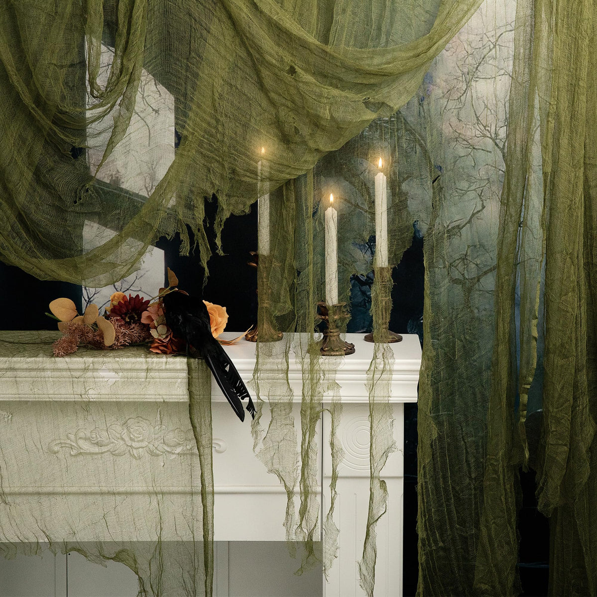 RunNico 200x36 Inch Green Halloween Creepy Cloth Decoration front view