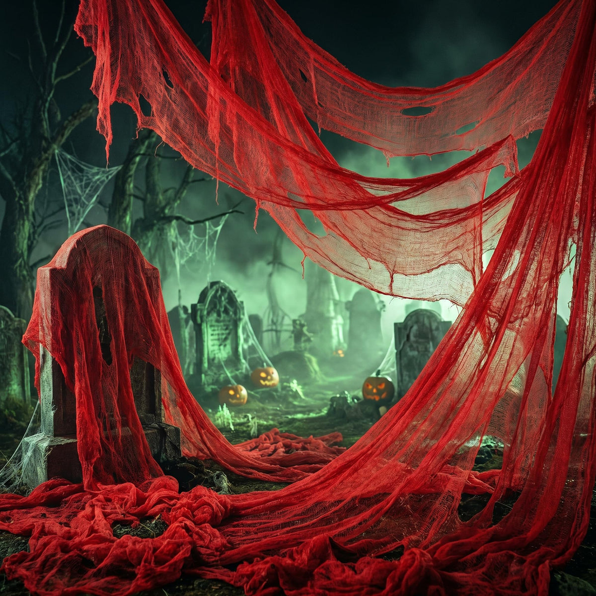 RunNico 300" x 39" Halloween Scary Gauze in red, front view