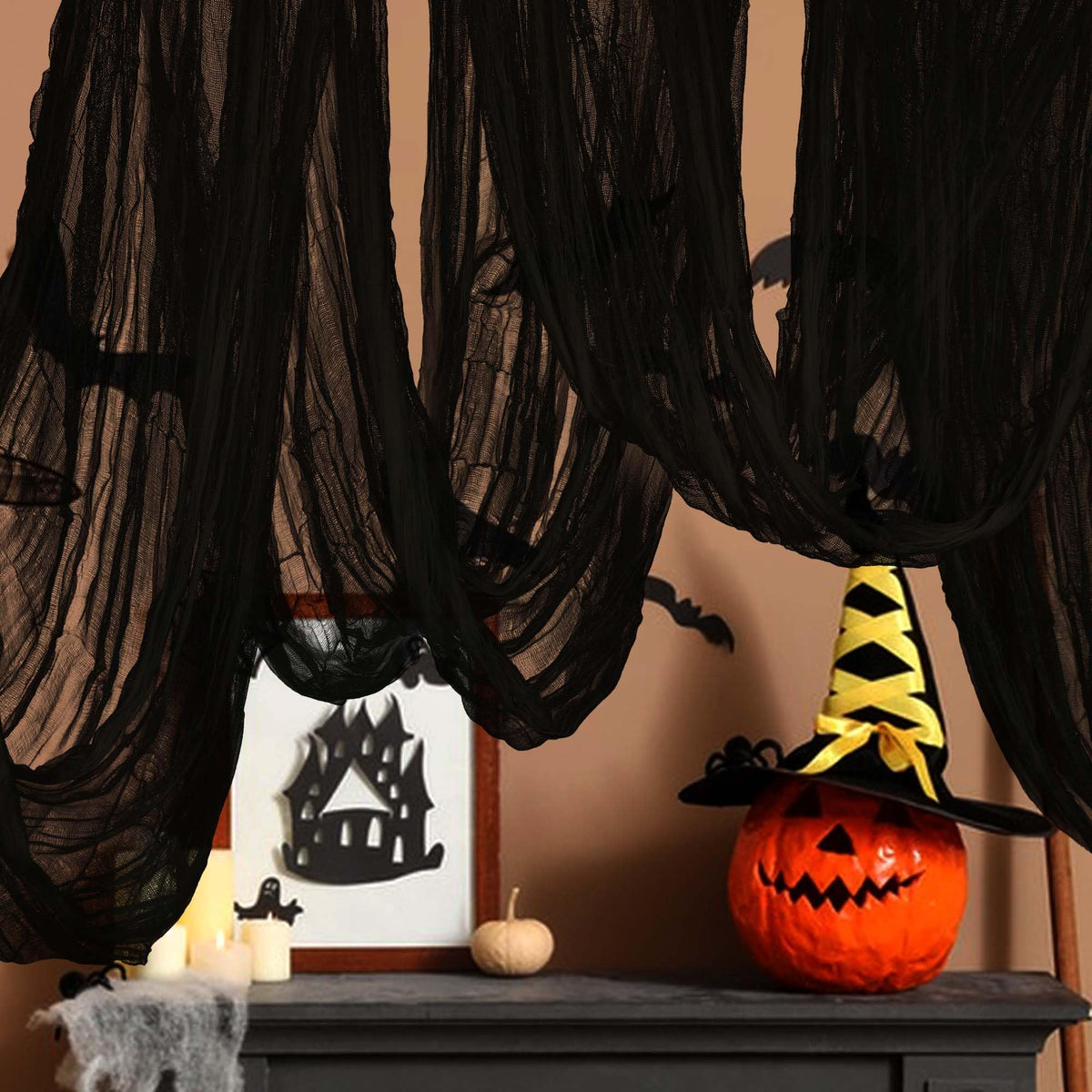 RunNico Halloween Creepy Cloth 500" x 85" black fabric front view