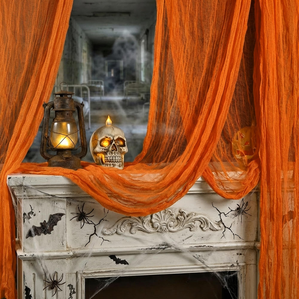 RunNico Halloween Scary Gauze 200" x 70" orange fabric hanging decor