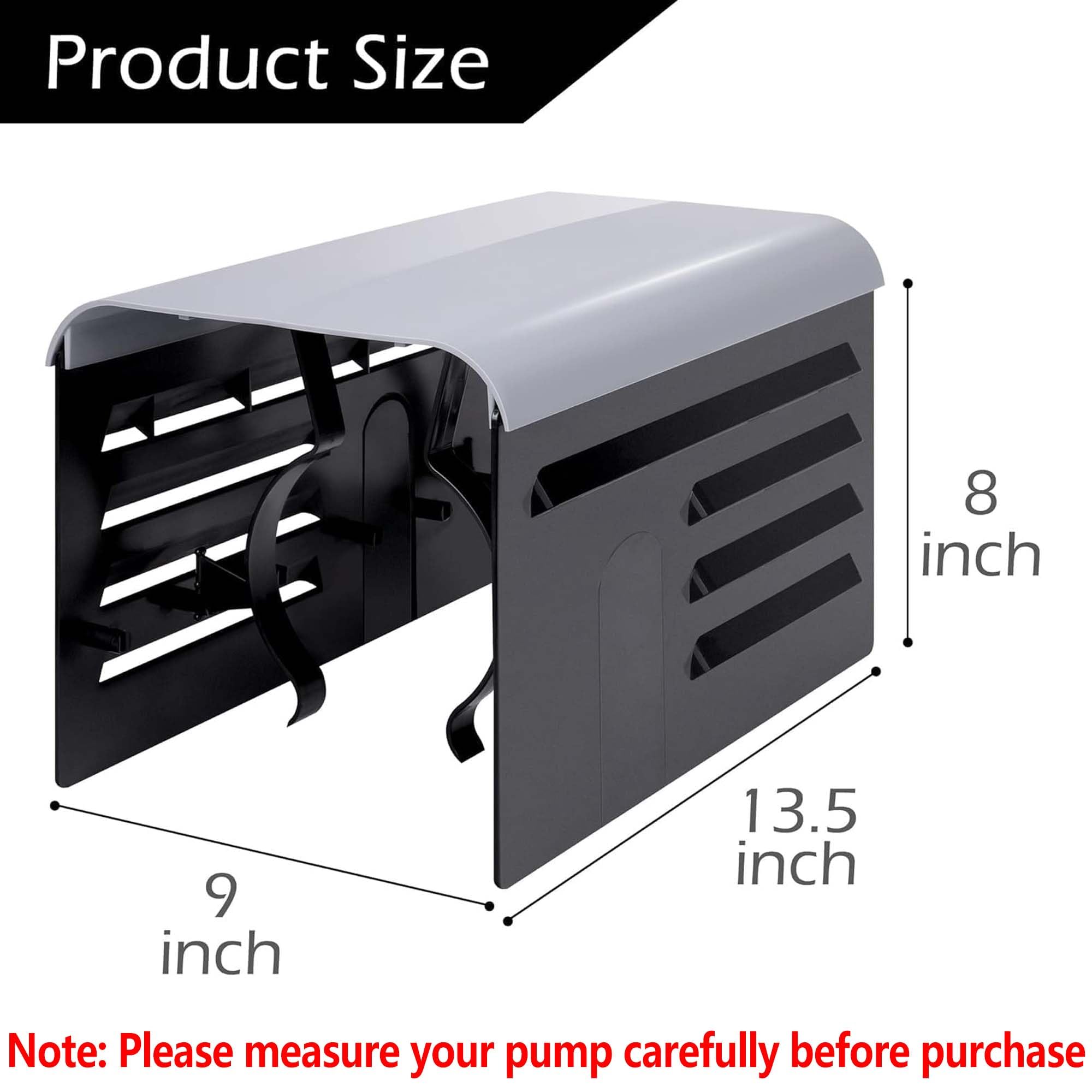 RunNico Pool Pump Cover side view with installation instructions