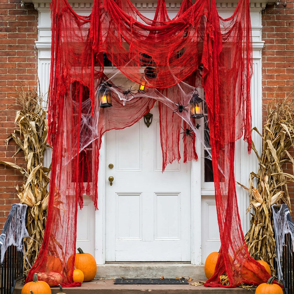 RunNico red gauze draped over a porch railing