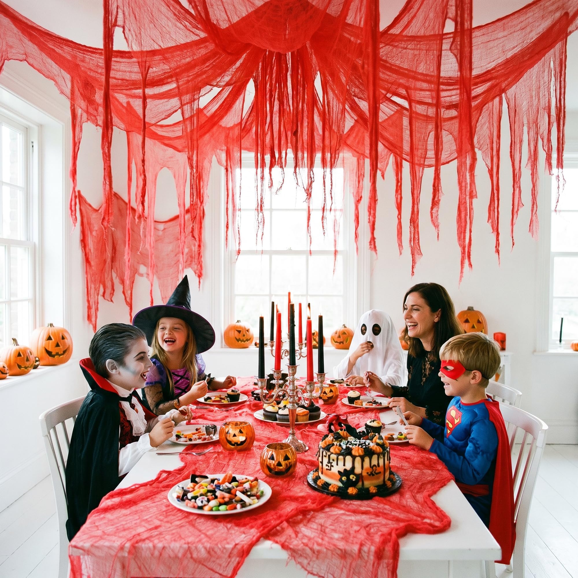 RunNico red gauze styled with skeleton decor