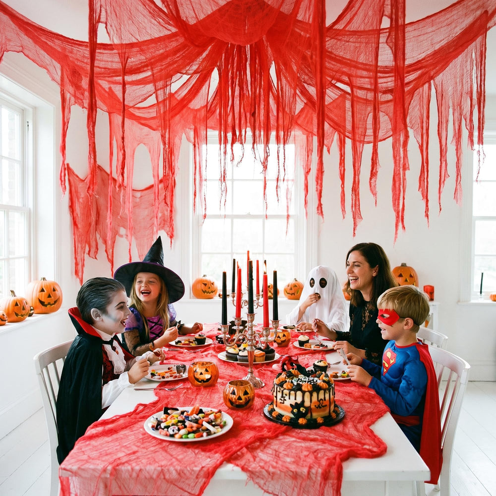 RunNico red gauze styled with skeleton decor
