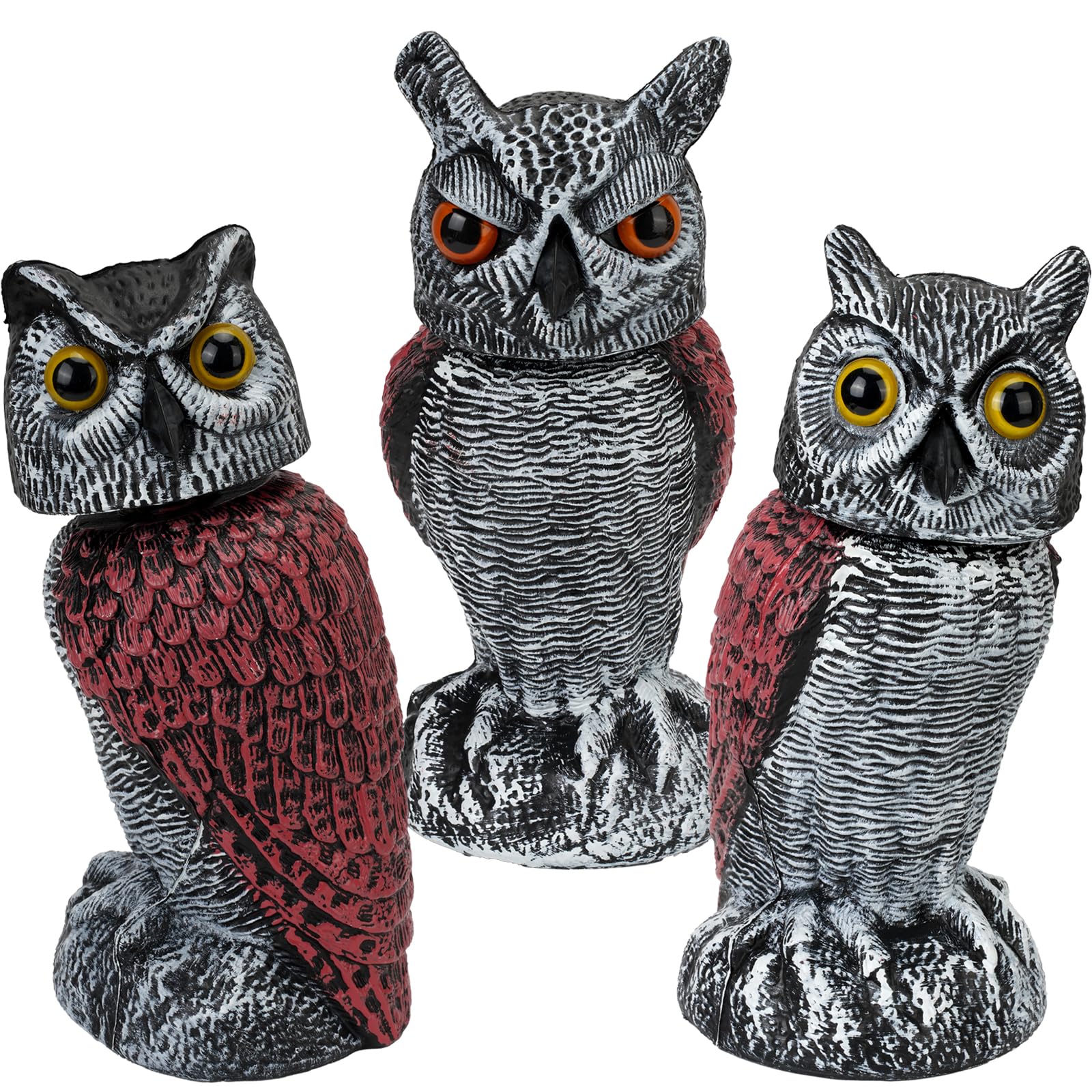 Ruolan 3-Pack Fake Owl Decoys front view