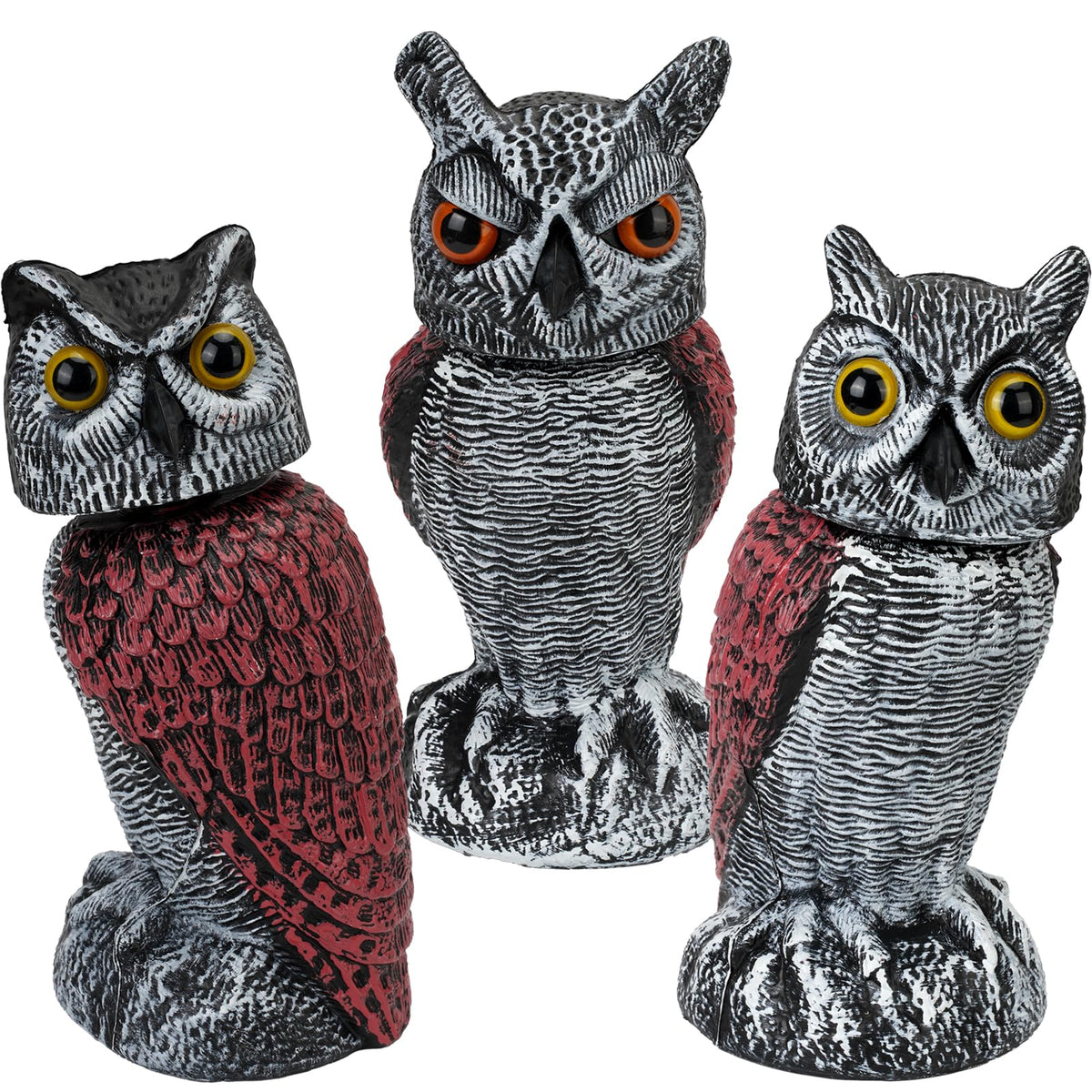 Ruolan 3-Pack Fake Owl Decoys front view