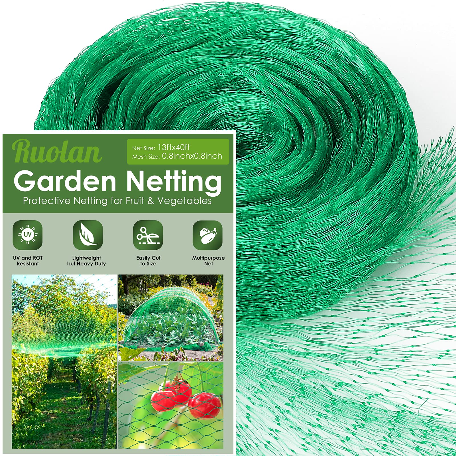 Ruolan Bird Netting 13X40 Ft green polypropylene front view