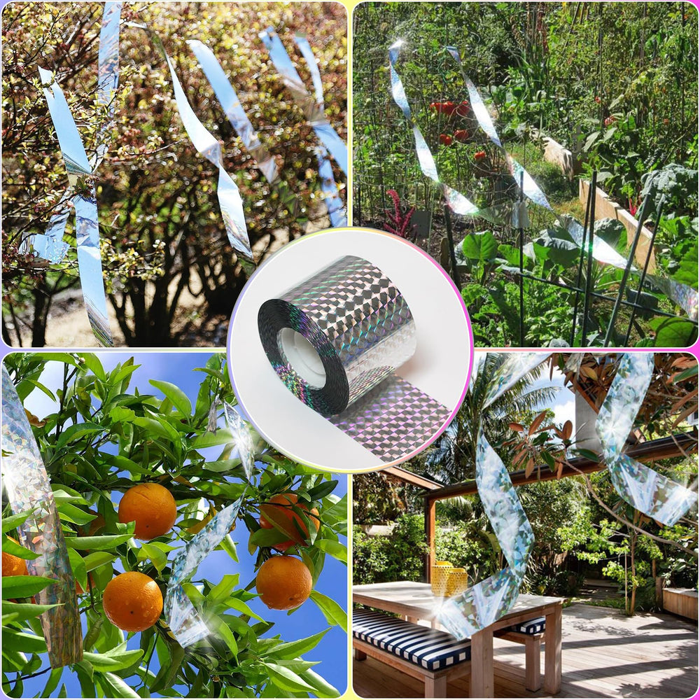 Ruolan Bird Scare Tape roll beside garden plants