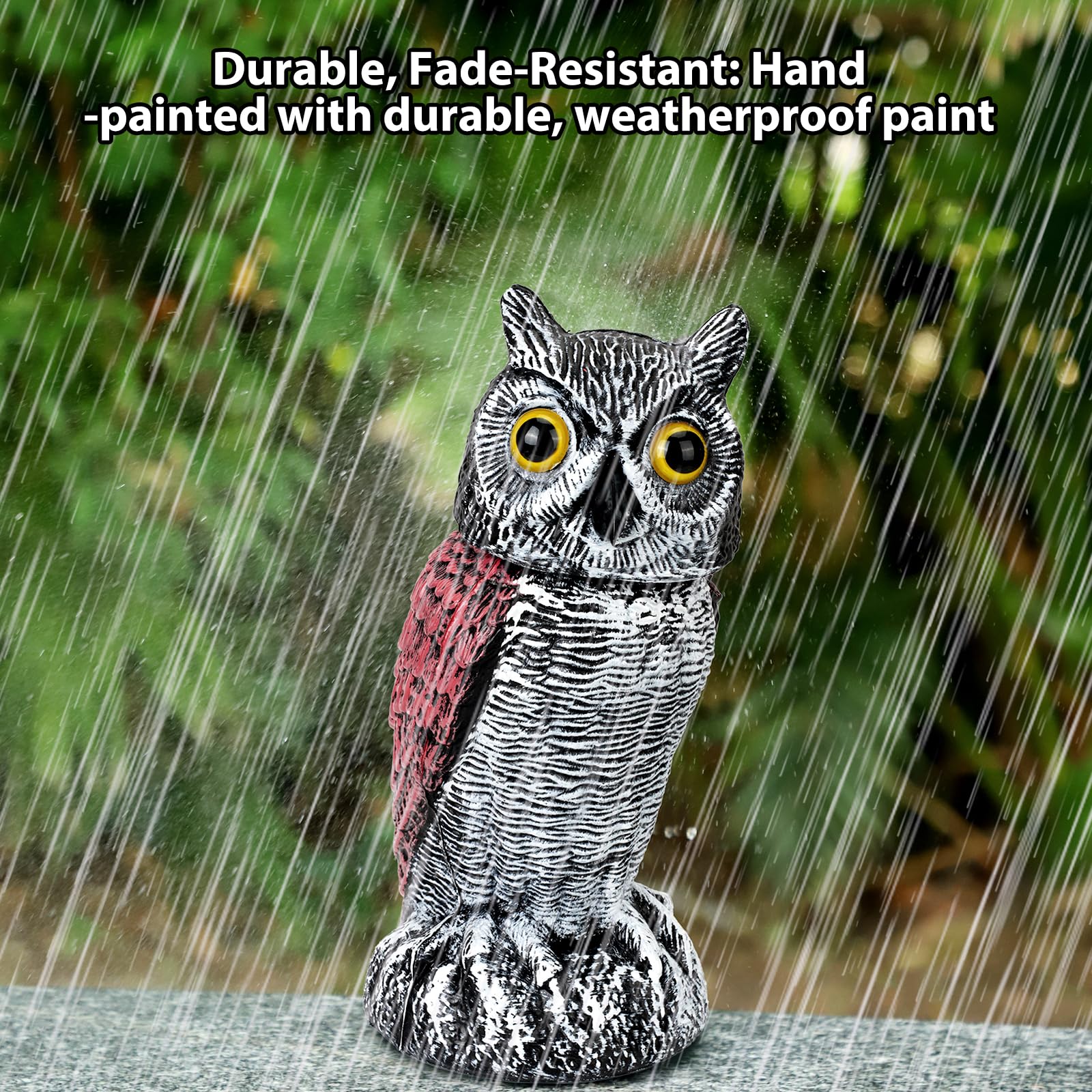Ruolan owl decoy displayed in outdoor décor