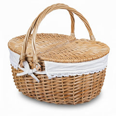 RURALITY 15-inch wicker picnic basket with lid and handle front view