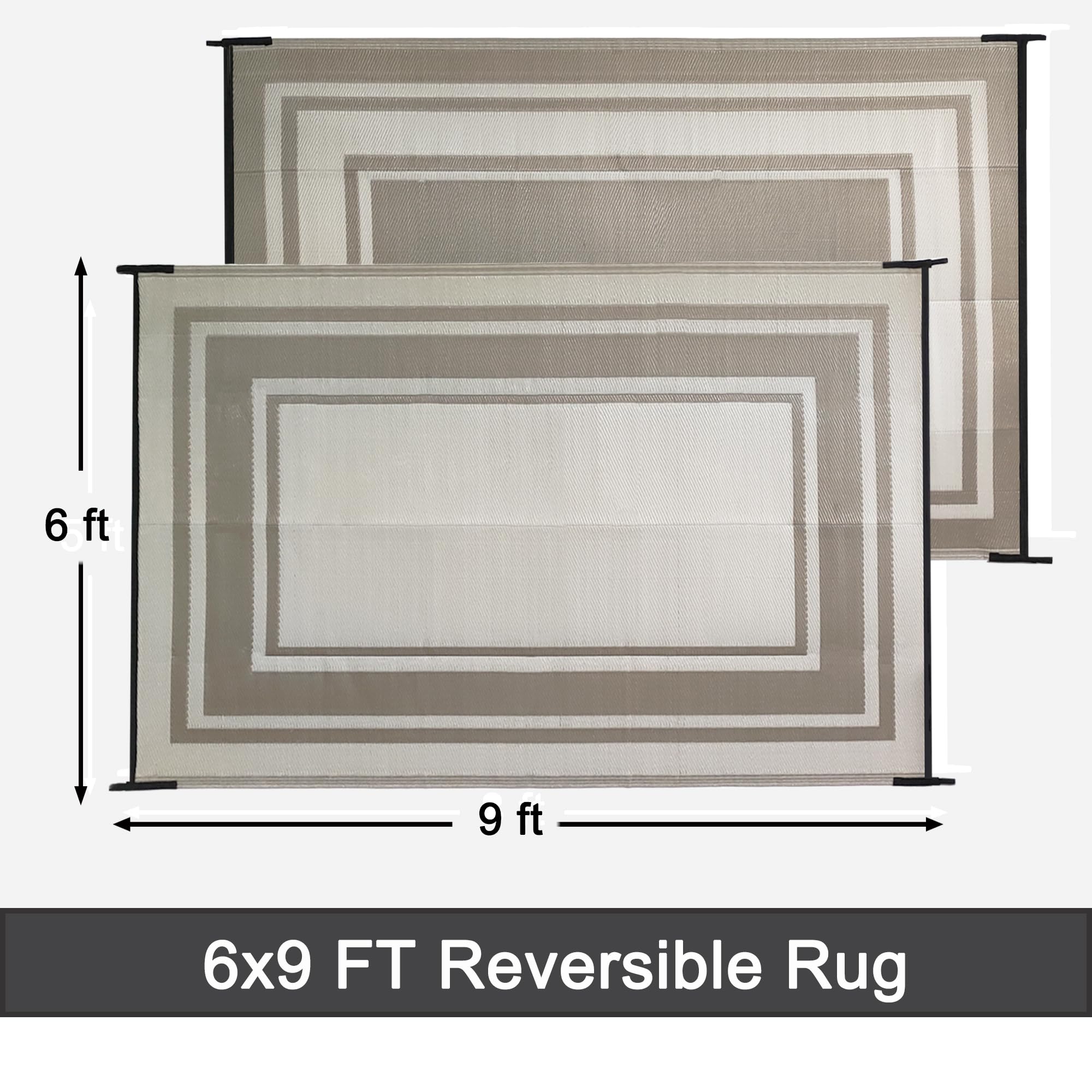 RURALITY Outdoor Rug 6x9 feet reversible design with clean edges