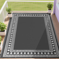 RURALITY Outdoor Rug 8x10 grey and white front view
