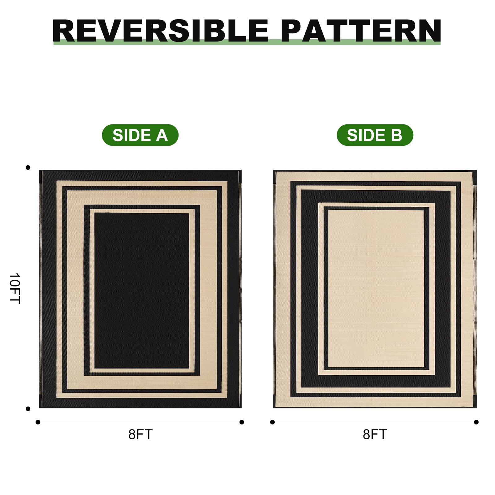 RURALITY Outdoor Rug 8x10 in outdoor setting on deck