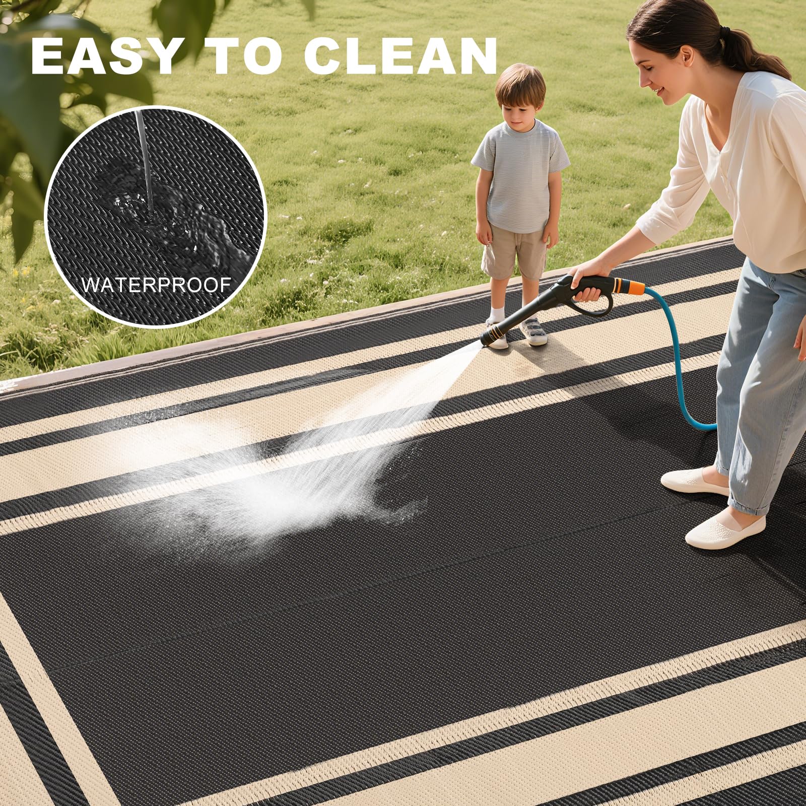 RURALITY Outdoor Rug 8x10 laid out at a picnic