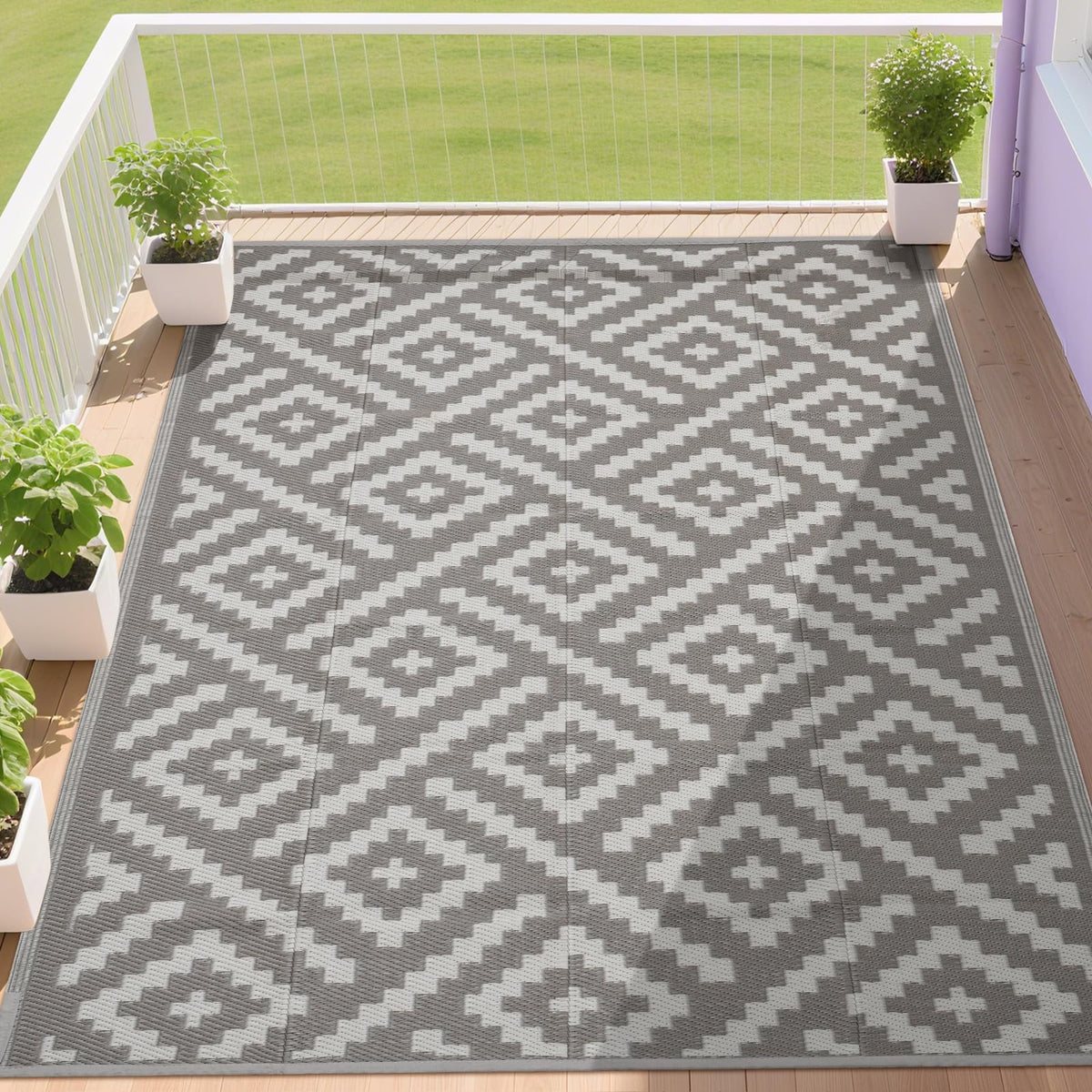 RURALITY Outdoor Rug 9x12 feet in Cross-coffee and ivory