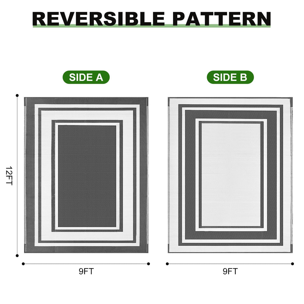 RURALITY Outdoor Rug 9x12 Grey and White folded for storage